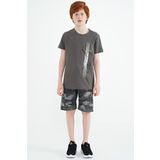 Tommy Life 11119 Koyu Gri Yazı Baskılı O Yaka Standart Kalıp Erkek Çocuk T-Shirt