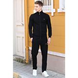 Tommy Life 85072 Dik Yaka Fermuarlı Rahat Form Klasik Paça Siyah Erkek Eşofman Takımı