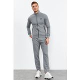Tommy Life 85072 Gri Melanj Dik Yaka Fermuarlı Rahat Form Klasik Paça Erkek Eşofman Takımı