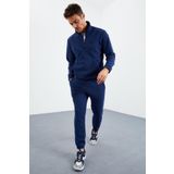 Tommy Life 85117 Kapüşonlu Kanguru Cep Oversize Lastik Paça İndigo Erkek Eşofman Takımı