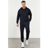 Tommy Life 85117 Lacivert Kapüşonlu Kanguru Cep Lastik Paça Oversize Erkek Eşofman Takımı