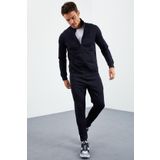 Tommy Life 85160 Lacivert Dik Yaka Fermuarlı Standart Kalıp Manşetli Erkek Eşofman Takım
