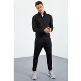 Tommy Life 85160 Siyah Dik Yaka Fermuarlı Standart Kalıp Manşetli Erkek Eşofman Takımı
