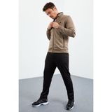 Tommy Life 85162 Camel Siyah Dik Yaka Fermuarlı Standart Kalıp Klasik Paça Erkek Eşofman Takımı