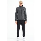 Tommy Life 85178 Açık Melanj Siyah Dik Yaka Fermuarlı Gizli Cepli Jogger Erkek Eşofman Takım