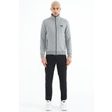 Tommy Life 85178 Gri Melanj - Siyah Dik Yaka Fermuarlı Gizli Cepli Jogger Erkek Eşofman Takım
