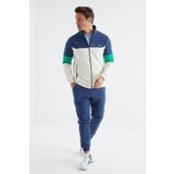 Tommy Life 85186 Ekru - Indigo Dik Yaka Renk Geçişli Baskı Detaylı Standart Kalıp Erkek Eşofman Takımı