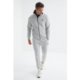 Tommy Life 85198 Gri Melanj Dik Yaka Fermuarlı Jogger Rahat Form Erkek Eşofman Takımı