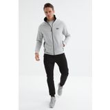 Tommy Life 85198 Gri Melanj Siyah Dik Yaka Fermuarlı Jogger Rahat Form Erkek Eşofman Takım