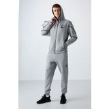 Tommy Life 85236 Gri Melanj Pamuklu Kalın Yumuşak Dokulu Comfort Fit Baskılı Erkek Eşofman Takımı