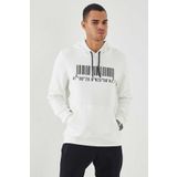 Tommy Life 87839 Ekru Nakışlı Kanguru Cep Standart Kalıp Kapüşonlu Erkek Sweatshirt