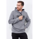 Tommy Life 87839 Gri Melanj Erkek Nakışlı Kanguru Cep Standart Kalıp Kapüşonlu Sweatshirt
