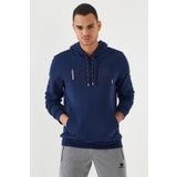 Tommy Life 87839 İndigo Nakışlı Kanguru Cep Standart Kalıp Kapüşonlu Erkek Sweatshirt