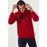 Tommy Life 87839 Kırmızı Erkek Nakışlı Kanguru Cep Standart Kalıp Kapüşonlu Sweatshirt