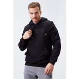 Tommy Life 87839 Siyah Nakışlı Kanguru Cep Standart Kalıp Kapüşonlu Erkek Sweatshirt