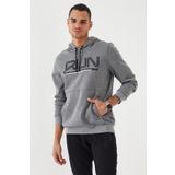 Tommy Life 87887 Gri Melanj Yazı Nakışlı Standart Kalıp Kapüşonlu Erkek Sweatshirt