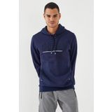 Tommy Life 87887 İndigo Yazı Nakışlı Standart Kalıp Kapüşonlu Erkek Sweatshirt