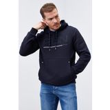 Tommy Life 87887 Lacivert Yazı Nakışlı Standart Kalıp Kapüşonlu Erkek Sweatshirt