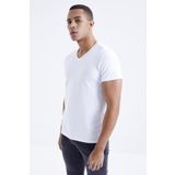 Tommy Life 87912 Beyaz Basic Kısa Kol Standart Kalıp V Yaka Erkek T-Shirt