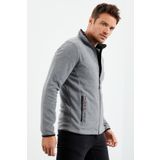 Tommy Life 87992 Gri Melanj Yazı Nakışlı Dik Yaka Fermuarlı Standart Kalıp Polar Erkek Sweatshirt