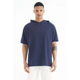 Tommy Life 88179 İndigo Kapüşonlu Kol Etiket Detaylı Oversize Erkek T-Shirt
