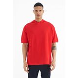 Tommy Life 88179 Kırmızı Kapüşonlu Kol Etiket Detaylı Oversize Erkek T-shirt