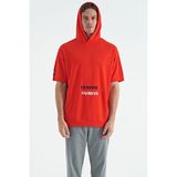 Tommy Life 88195 Aruba Kırmızı Fiesta Kanguru Cepli Yazı Nakışlı Kapüşonlu Erkek T-shirt
