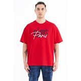Tommy Life 88223 Kırmızı Yazı Nakışlı O Yaka Oversize Erkek T-shirt