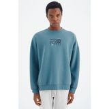 Tommy Life 88284 Orman Yeşili O Yaka Baskı Detaylı Rahat Kalıp Erkek Swetshirt
