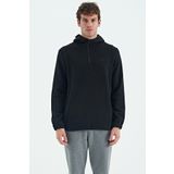 Tommy Life 88300 Siyah Yarım Fermuarlı Kapüşonlu Renk Bloklu Standart Kalıp Erkek Polar Sweatshirt