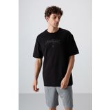Tommy Life 88320 Siyah Pamuklu Kalın Yumuşak Dokulu Oversize Fit Baskılı Erkek T-Shirt