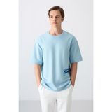 Tommy Life 88322 Açık Mavi Pamuklu Kalın Yumuşak Dokulu Oversize Fit Baskılı Erkek T-Shirt