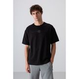 Tommy Life 88323 Siyah Pamuklu Kalın Yumuşak Dokulu Oversize Fit Baskılı Erkek T-Shirt