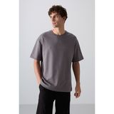 Tommy Life 88324 Koyu Gri Pamuklu Kalın Yumuşak Dokulu Oversize Fit Baskılı Erkek T-Shirt