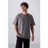 Tommy Life 88324 Koyu Gri Pamuklu Kalın Yumuşak Dokulu Oversize Fit Baskılı Erkek T-Shirt