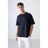 Tommy Life 88324 Lacivert Pamuklu Kalın Yumuşak Dokulu Oversize Fit Baskılı Erkek T-Shirt