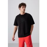 Tommy Life 88324 Siyah Pamuklu Kalın Yumuşak Dokulu Oversize Fit Baskılı Erkek T-Shirt