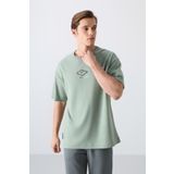 Tommy Life 88325 Açık Yeşil Pamuklu Kalın Yumuşak Dokulu Oversize Fit Baskılı Erkek T-Shirt