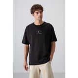 Tommy Life 88325 Siyah Pamuklu Kalın Yumuşak Dokulu Oversize Fit Baskılı Erkek T-Shirt