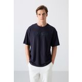 Tommy Life 88329 Lacivert Pamuklu Kalın Yumuşak Dokulu Oversize Fit Baskılı Erkek T-Shirt