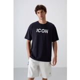 Tommy Life 88331 Lacivert Pamuklu Kalın Yumuşak Dokulu Oversize Fit Baskılı Erkek T-Shirt