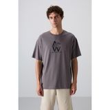 Tommy Life 88332 Koyu Gri Pamuklu Kalın Yumuşak Dokulu Oversize Fit Baskılı Erkek T-shirt