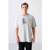 Tommy Life 88332 Taş Pamuklu Kalın Yumuşak Dokulu Oversize Fit Baskılı Erkek T-Shirt