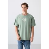 Tommy Life 88333 Açık Yeşil Pamuklu Kalın Yumuşak Dokulu Oversize Fit Baskılı Erkek T-Shirt