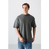 Tommy Life 88335 Haki Pamuklu Kalın Yüzeyi Dokulu Oversize Fit Basic Erkek T-Shirt