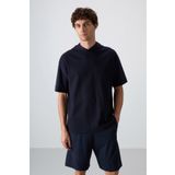Tommy Life 88335 Lacivert Pamuklu Kalın Yüzeyi Dokulu Oversize Fit Basic Erkek T-Shirt