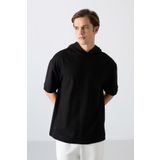 Tommy Life 88335 Siyah Pamuklu Kalın Yüzeyi Dokulu Oversize Fit Basic Erkek T-Shirt