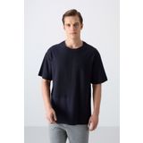 Tommy Life 88337 Lacivert Pamuklu Kalın Yüzeyi Dokulu Oversize Fit Basic Erkek T-Shirt