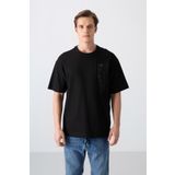 Tommy Life 88338 Siyah Pamuklu Kalın Yüzeyi Dokulu Oversize Fit Baskılı Erkek T-Shirt