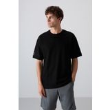 Tommy Life 88339 Siyah Pamuklu Kalın Yüzeyi Dokulu Oversize Fit Basic Erkek T-Shirt